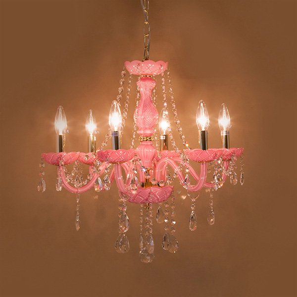 クリスタルガラスシャンデリア6灯「ROSA ローサ」・ピンク（φ550×H550