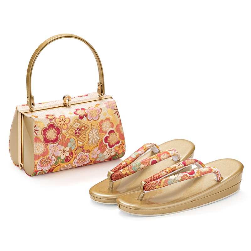 草履バッグセット 金 佐賀錦 祝い花 中国製 | 大人和装,婦人和装小物