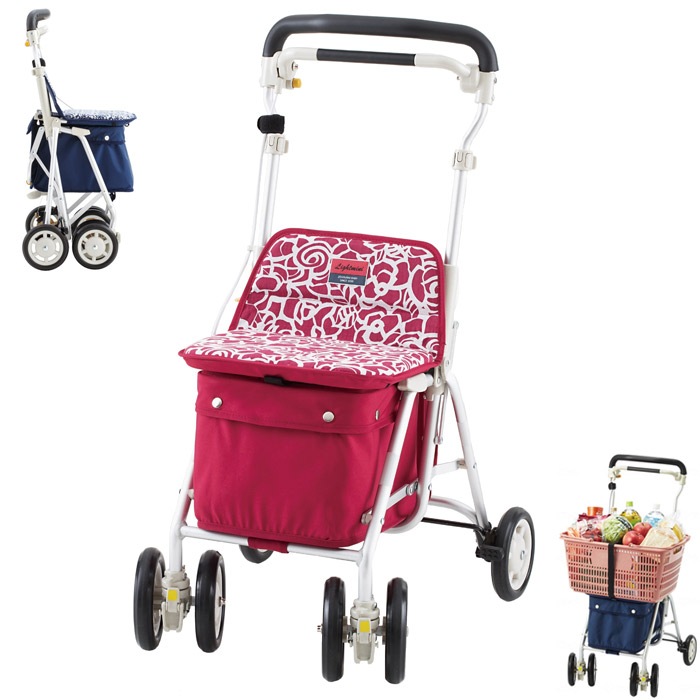シルバーカー 軽量 座れる 買い物かご ヘルスバッグライトミニM ワイン