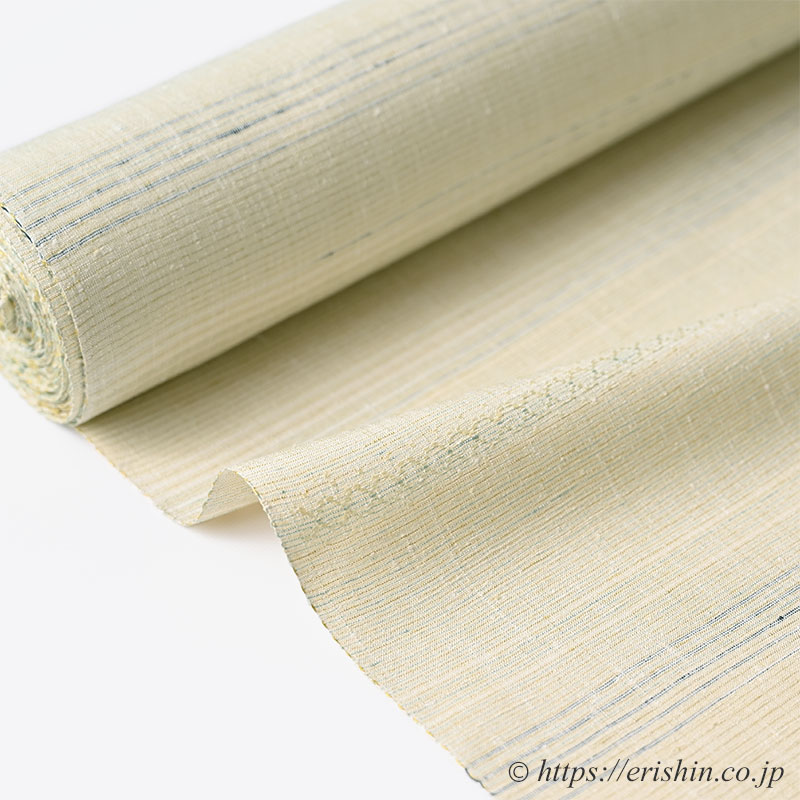 下井伸彦 下井紬/花織入朧緯縞（淡い亜麻色に深縹をアクセントに）下井