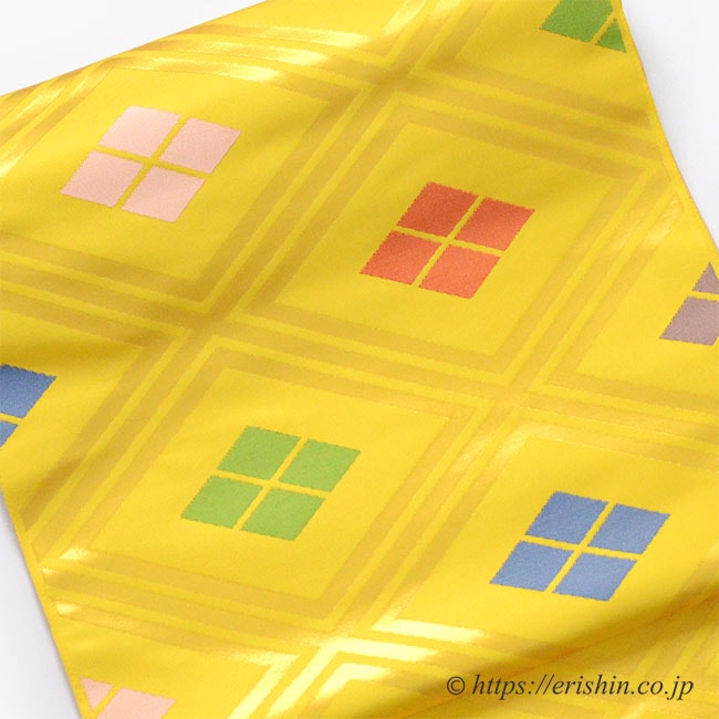 九寸織名古屋帯（業平菱/三重襷文・黄支子色）織悦『着物・呉服えり新』