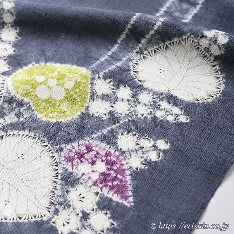 森健持 染名古屋帯（水車に葵・辻ケ花/紬地）森健持『着物・呉服えり新』