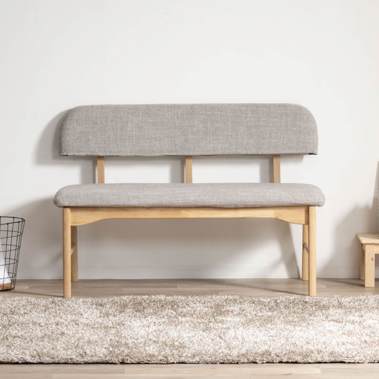 幅110/座面高43.5］ ダイニングチェア 背付きベンチ 無垢材 カバーリング