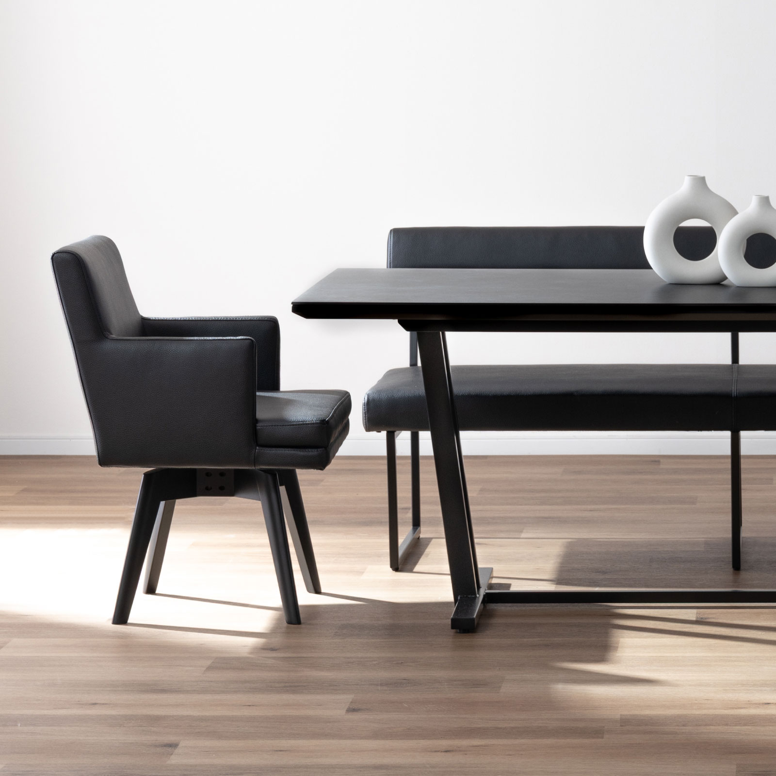 座面高さ44］ 回転 ダイニングチェア 肘付き アームチェア PVCレザー