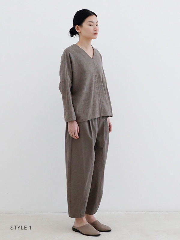 evam eva｜linen cotton V neck pullover｜ladies',tops