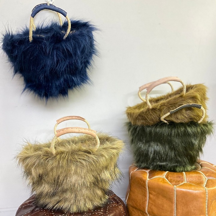 エコファーバスケットM ネイビー | かごバッグ | FATIMA MOROCCO