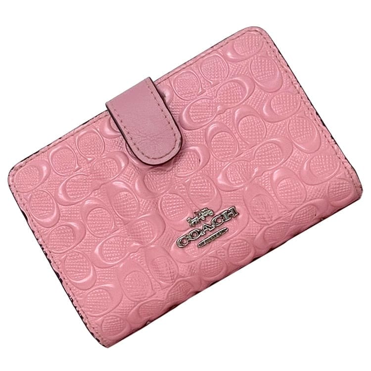 コーチ 二つ折り 財布 ec-23463 ピンク シグネチャー F25937 美品