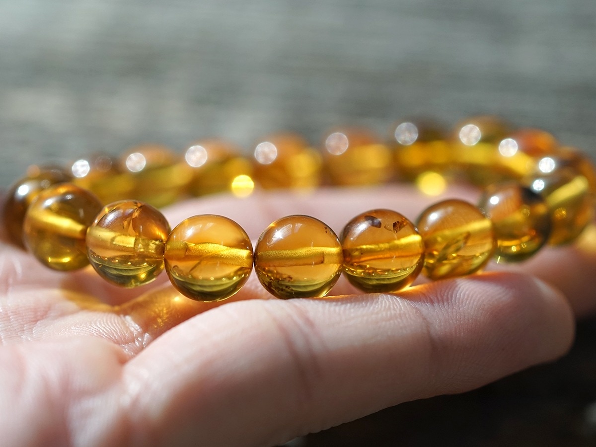 ブルーアンバー（琥珀） ブレスレット 10mm玉 No.1 最高級