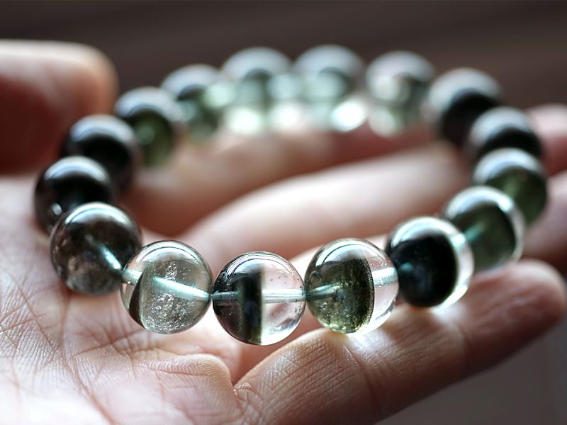グリーンファントムクォーツ ブレスレット 14mm玉 No.9 （鑑別書付