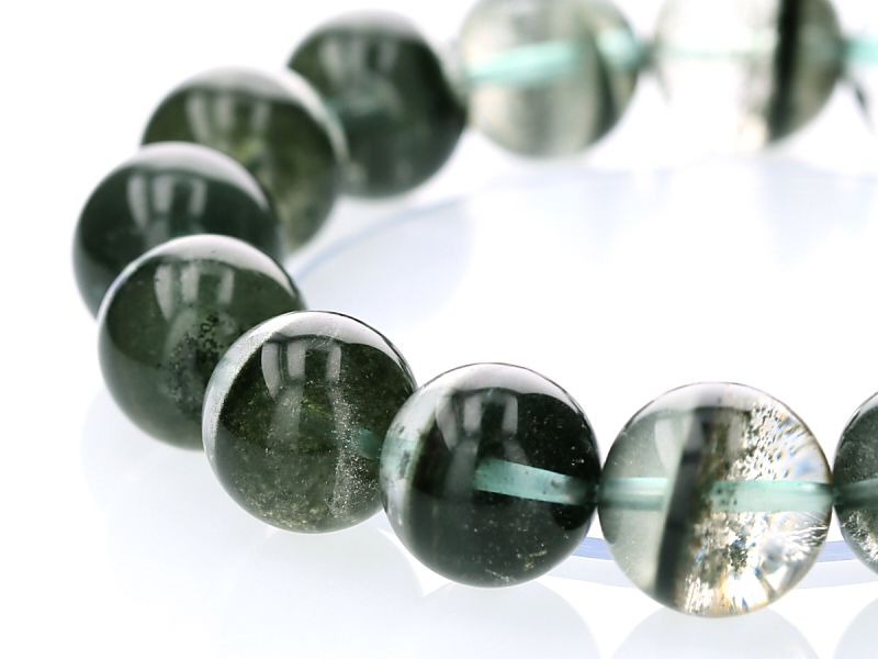 グリーンファントムクォーツ ブレスレット 14mm玉 No.9 （鑑別書付