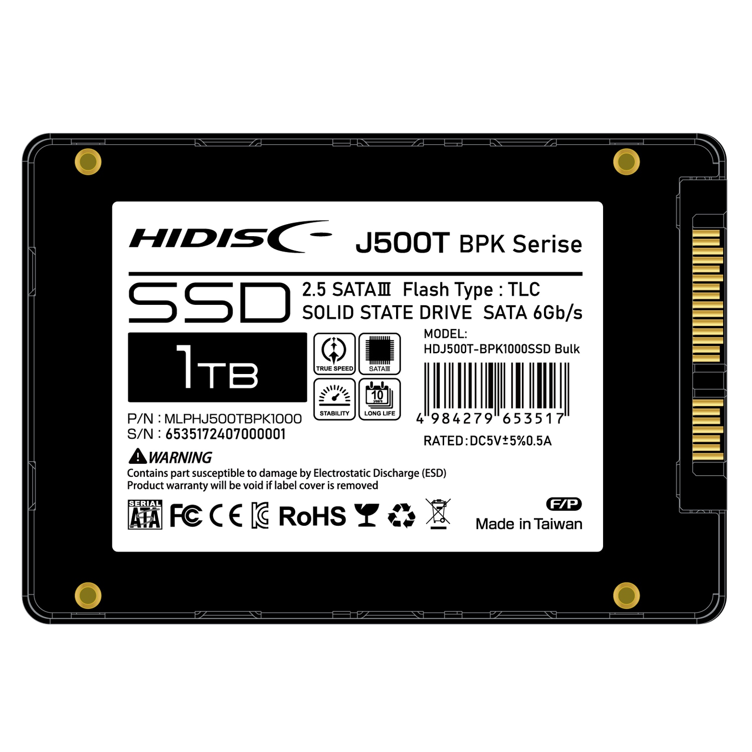 HIDISC 2.5inch SATA SSD TLC 1TB HDJ500T-BPK1000SSD Bulk Phison