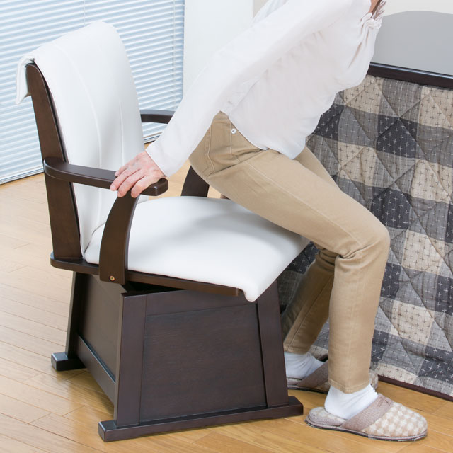 ダイニングこたつシリーズ 天然木肘付き回転こたつチェア2脚組