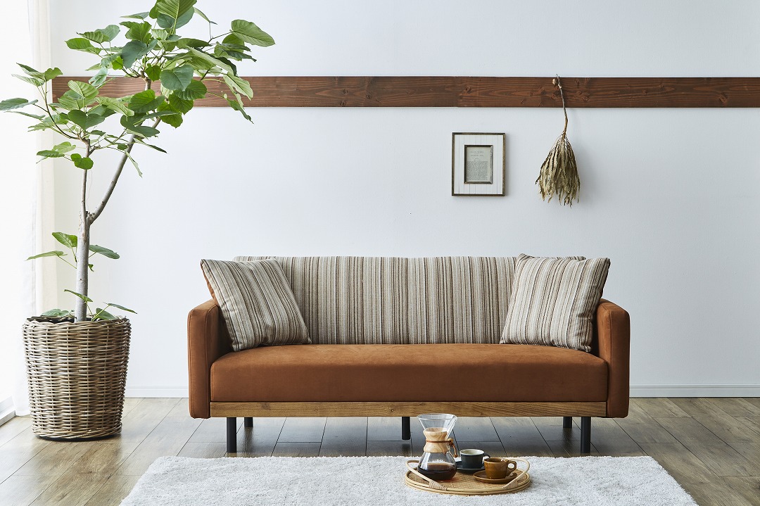 2.5人掛けソファ ラモーン ストライプ柄/チェック柄 ヌバック風