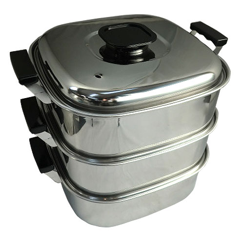 3段式蒸し器 角型ステンレス 電磁調理器｜餅つき道具の事なら藤田道具へ