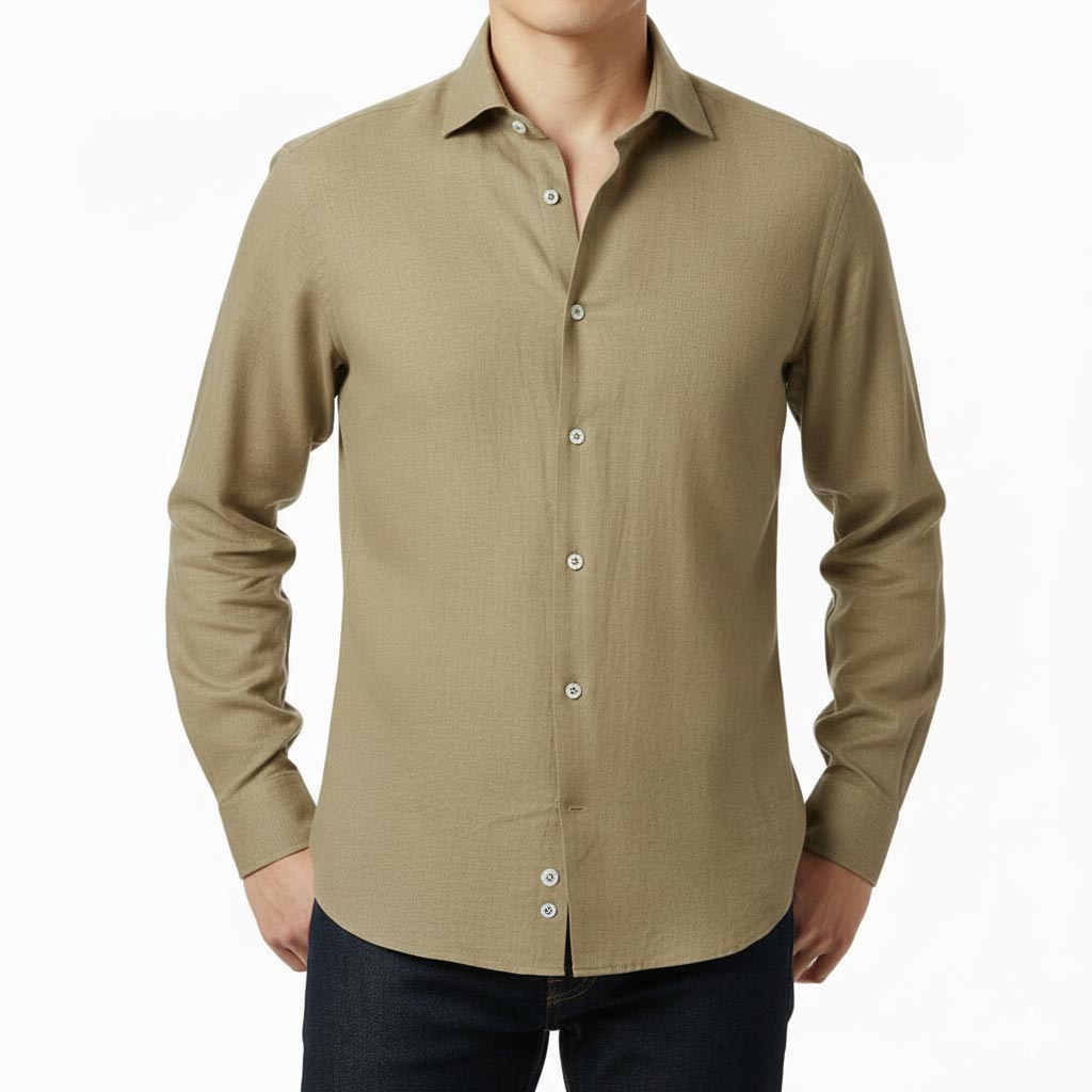 G-stage 長袖シャツ メンズ ホリゾンタルカラー 麻100％ ベージュ系