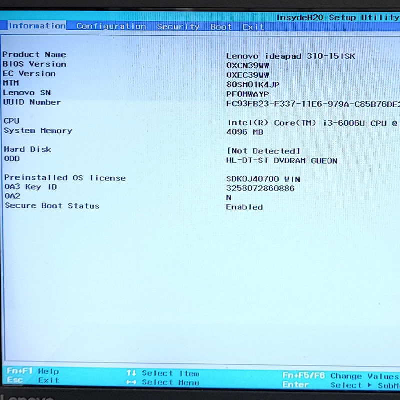 ジャンク品 Lenovo ideapad 310-15ISK ジャンクPC ジャンクパソコン