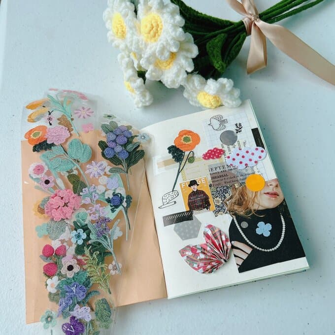 樂意Loidesign]咲繍 Flower Crochet 刺繍花柄 クリアPETテープ(剥離紙