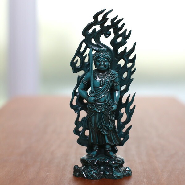 不動明王 銅製21センチ厨子付 不動明王 21．0cm 青銅色 合金製［仏像