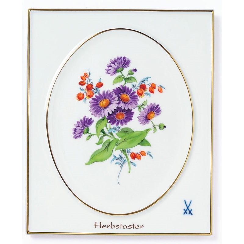 マイセン】花文レリーフ プラーク陶板 金縁付き マイセン】花文