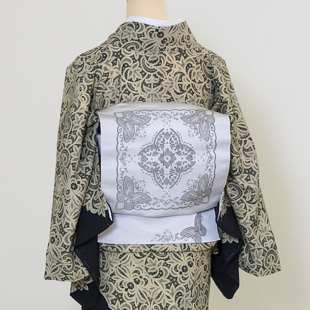 正絹名古屋帯 /蝶レース（グレー） SAK-ONS161114b | さく研究所