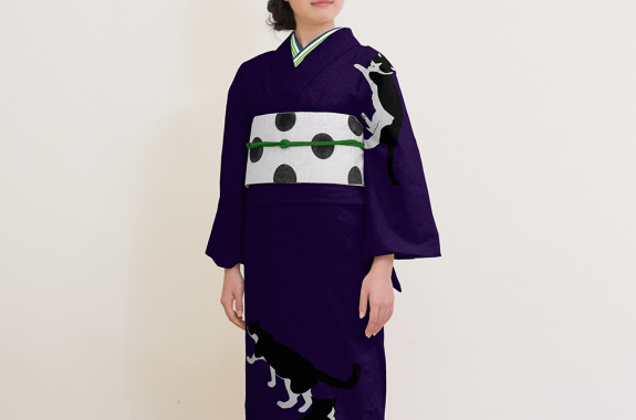 セオα夏着物・浴衣（ハチワレ猫（茄子紺）） SAK-SK42901b | さく研究