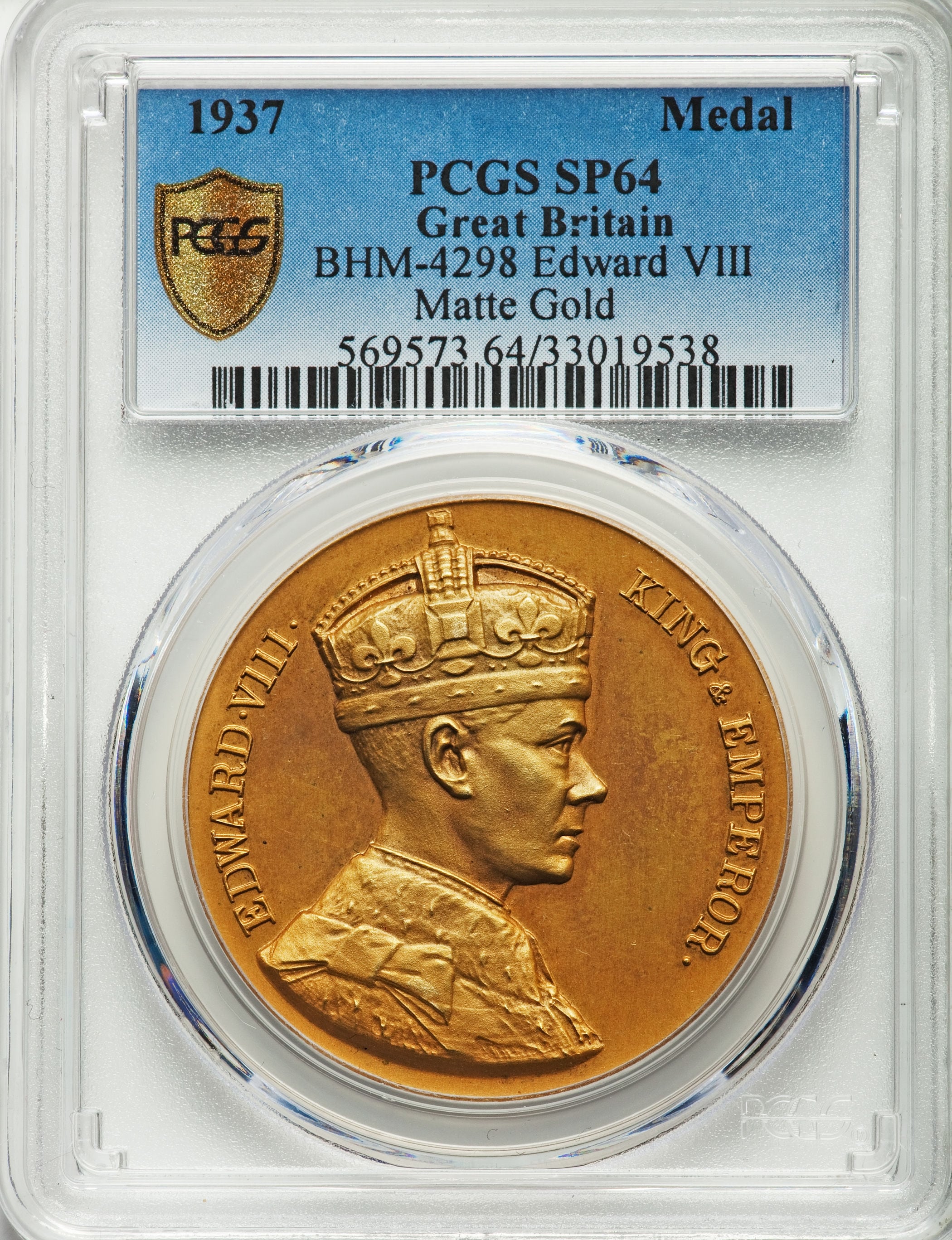 グレートブリテン1937年マットゴールドメダル エドワード8世戴冠式