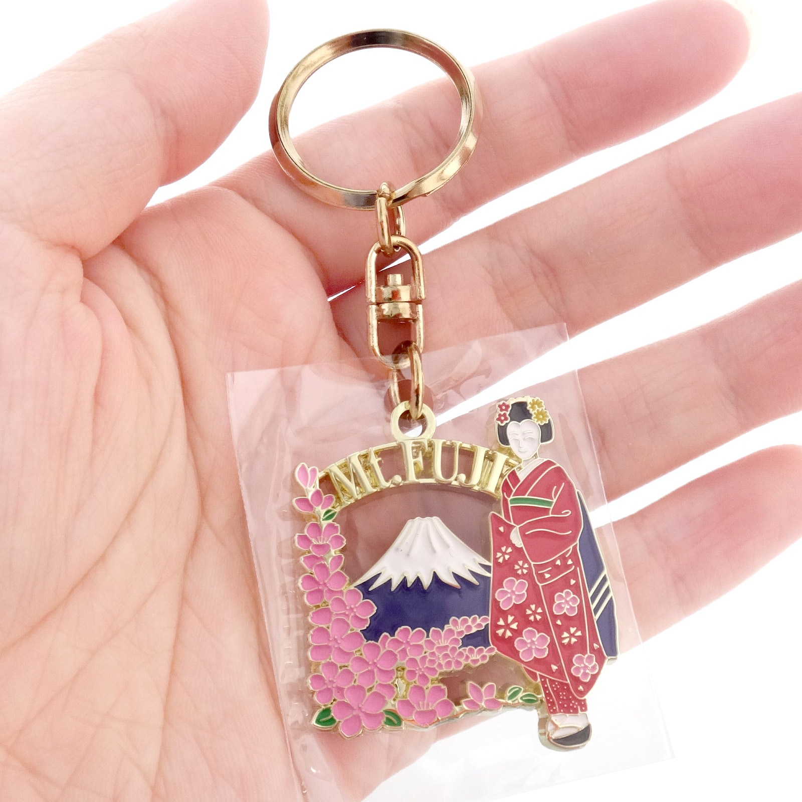 日本のお土産 観光 メタル キーホルダー No.61 Mt.FUJI 富士山 舞妓 桜