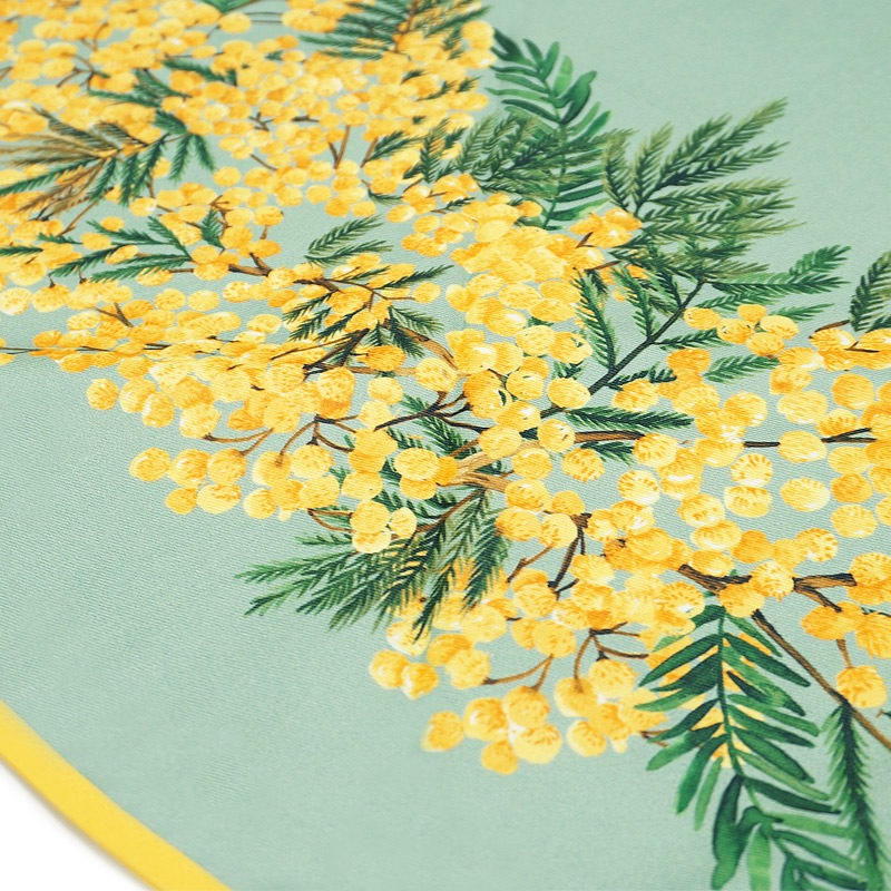 フランス製 コットン撥水テーブルクロス ミモザ/グリーン 円形180cm