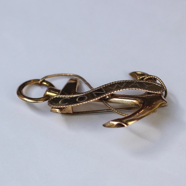 イギリス アンティーク アンカー 9ct gold ブローチ