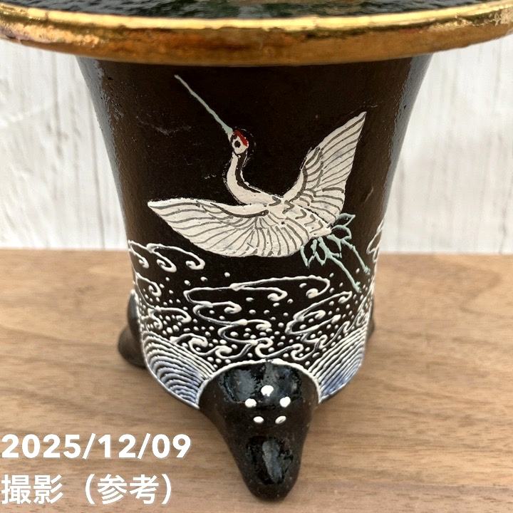 現品お届け】豊明園 万年青 オモト 富貴殿 鶴 黒錦鉢（O36）｜観葉10