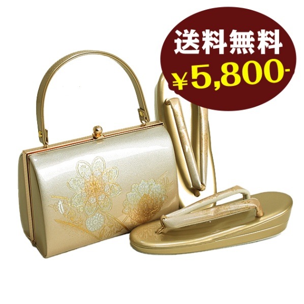 草履バッグセット【レンタル品】ゴールド系-89 草履 バッグ セット