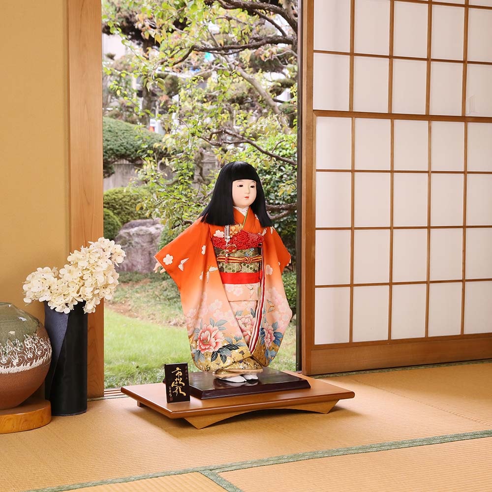 市松人形 齊藤公司作 20号 20-12-j 鈴 竹 桐胴 正絹友禅本仕立て 金彩