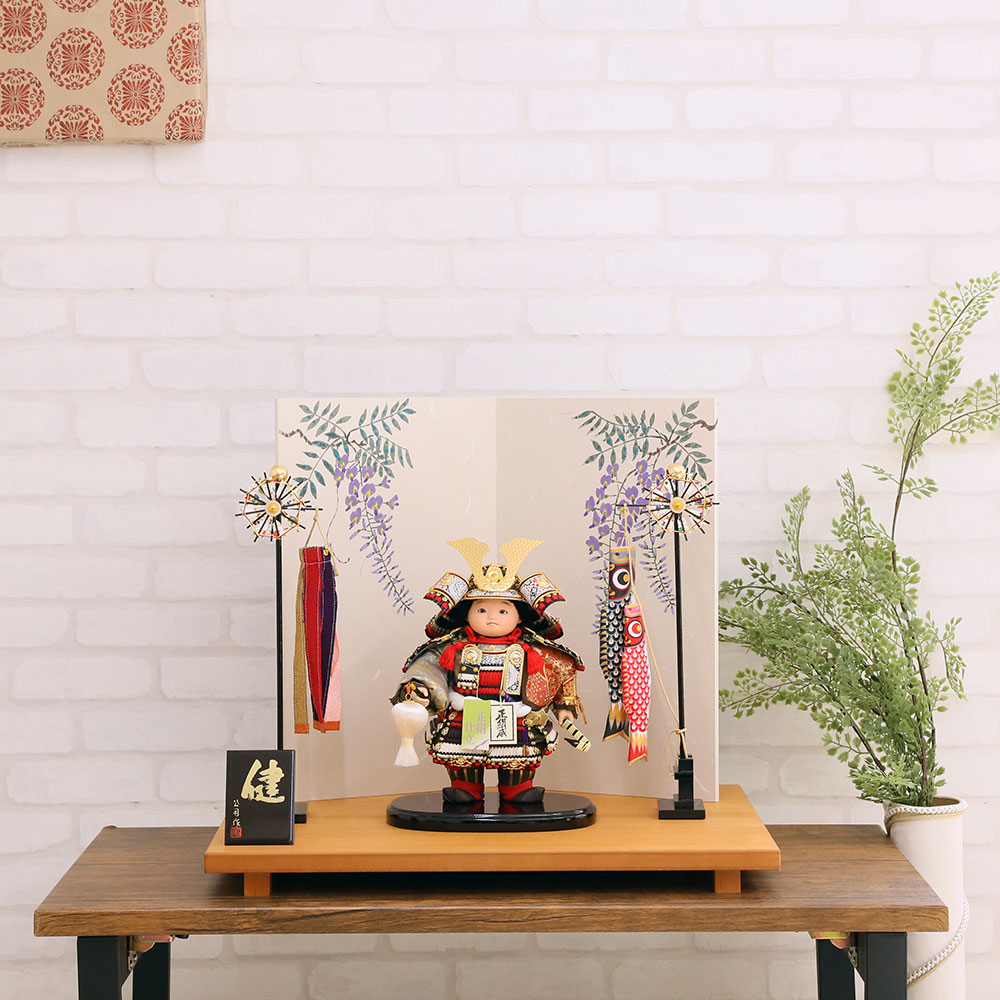 五月人形 工房天祥 健オリジナル ミニ健ちゃん 鎧着 お祝い飾り 藤の花