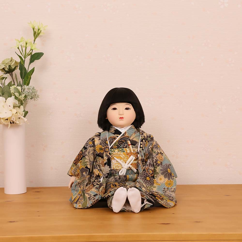 市松人形 齊藤公司作 13号 男の子 お座り 太郎 ちりめん b13e-13a-tr-z