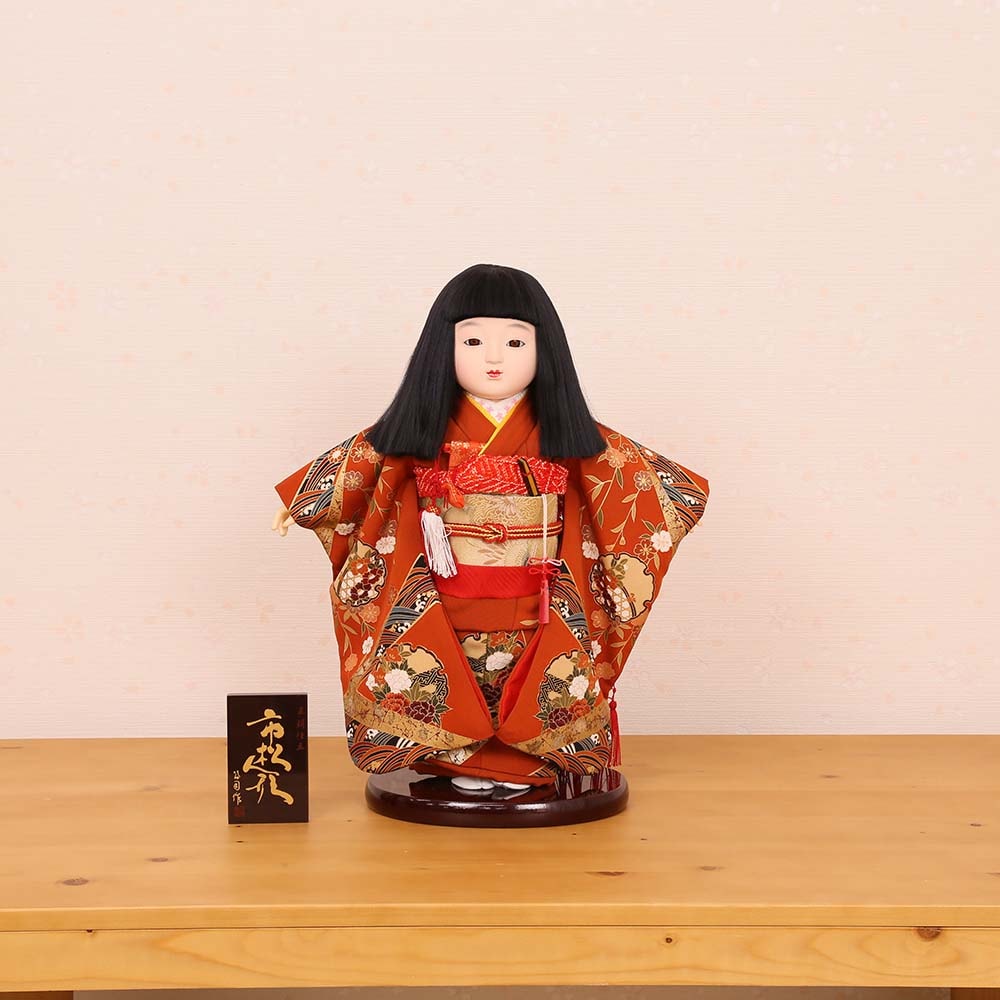 市松人形 齊藤公司作 13号 金彩正絹友禅 刺繍 13q-09g-j