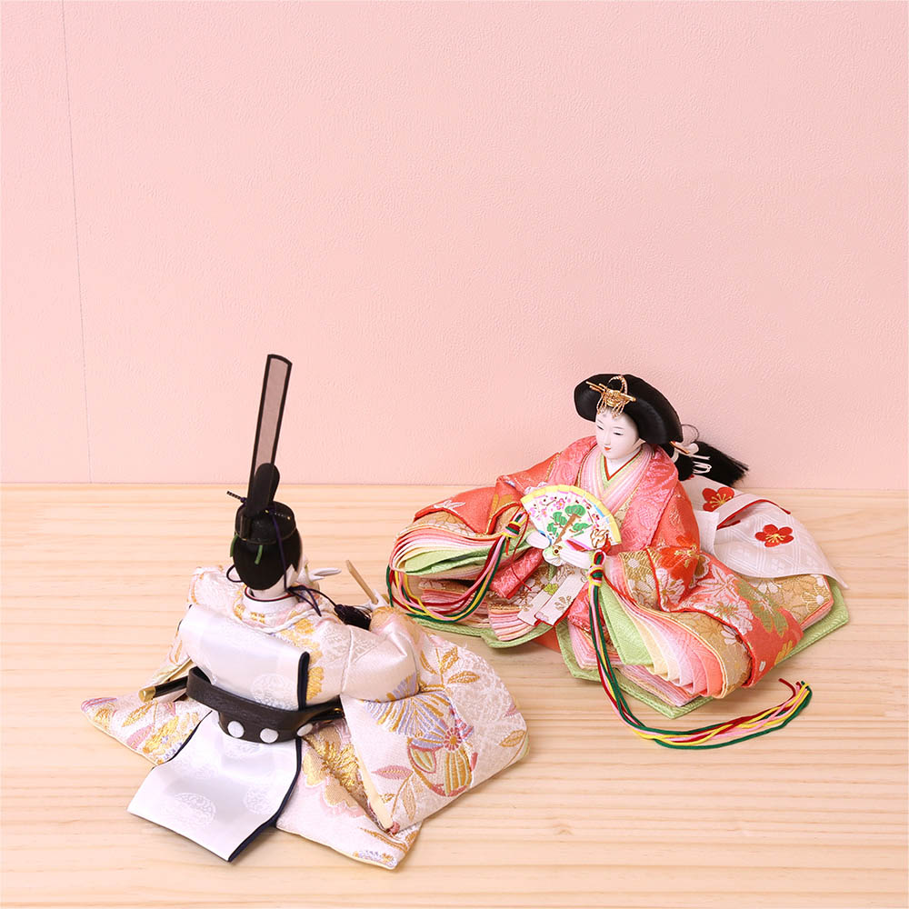 雛人形 宴桜 コンパクト 親王飾り 二曲屏風 金銀箔押し 桜散らしの屏風