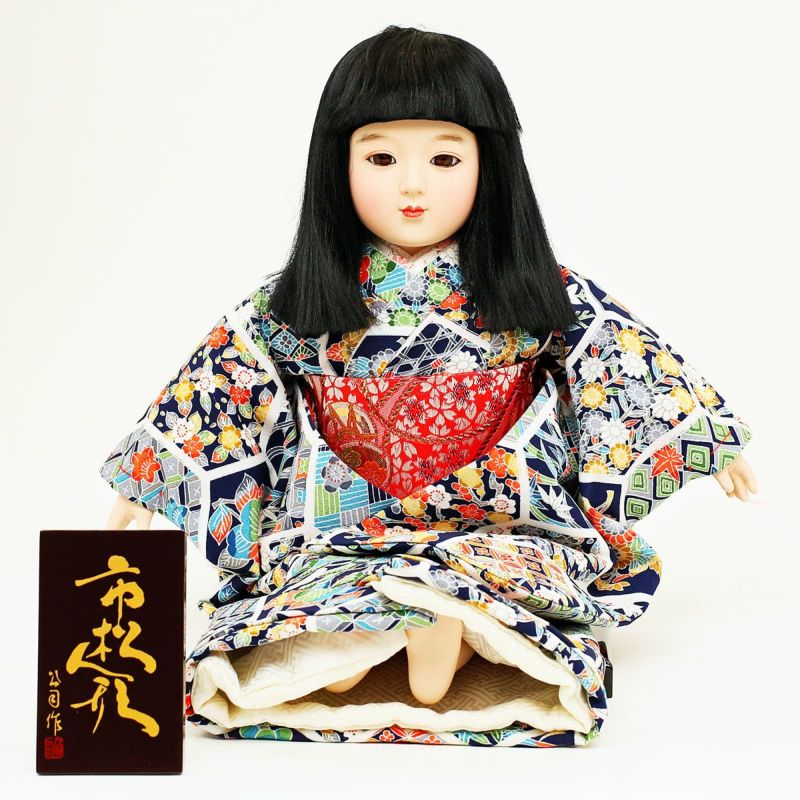 雛人形 公司 お座り市松人形 13号 花柄 横幅35cm
