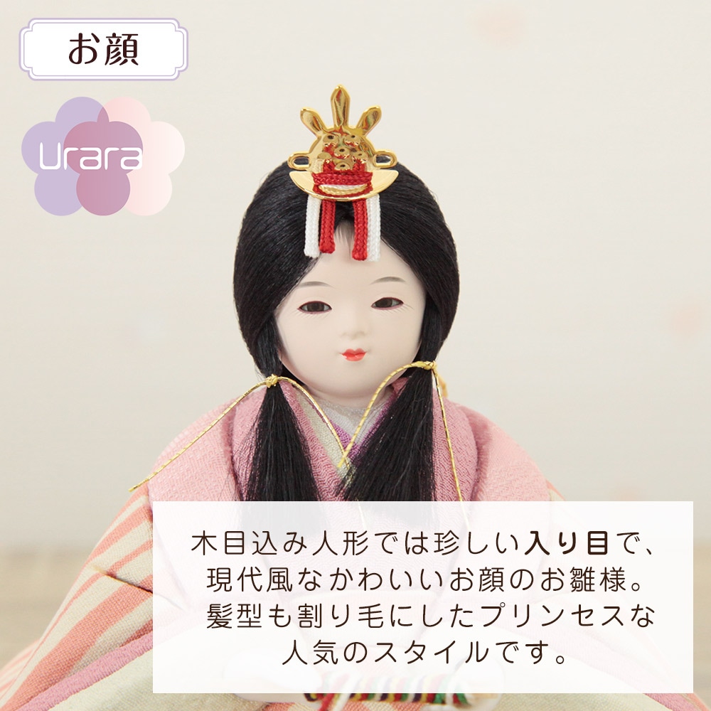 雛人形 木目込み ウララ 親王飾り 和紙二曲屏風 ティピシリーズ 横幅30cm