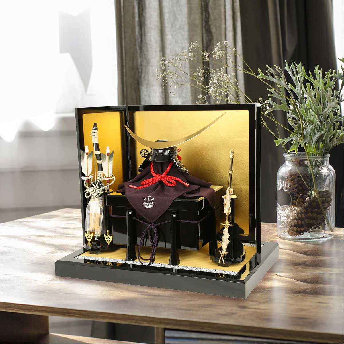 五月人形 加藤鞆美 兜飾り 伊達政宗 1／3兜 高級兜 金屏風飾り 横幅60cm