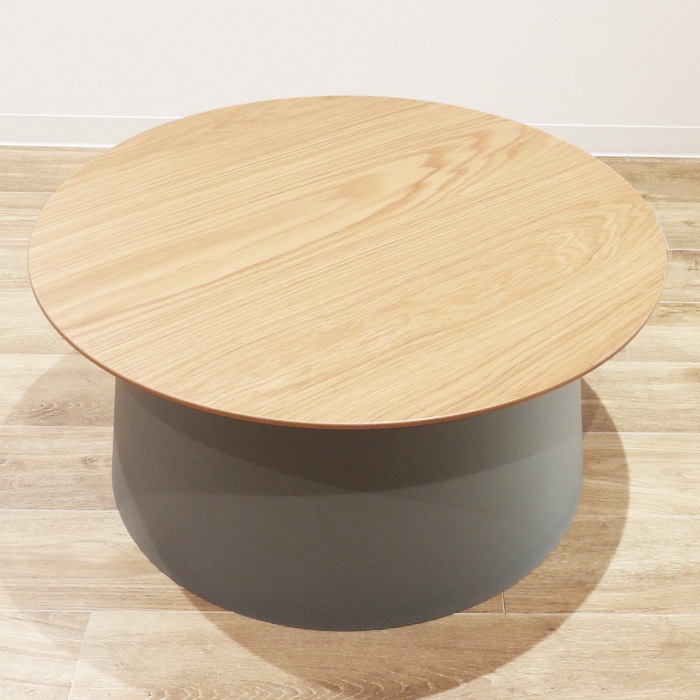 オーク調 ウッド天板 ラウンドテーブル 直径69cm 高さ32.5cm グレー