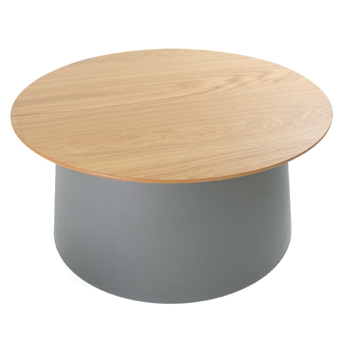 オーク調 ウッド天板 ラウンドテーブル 直径69cm 高さ32.5cm グレー