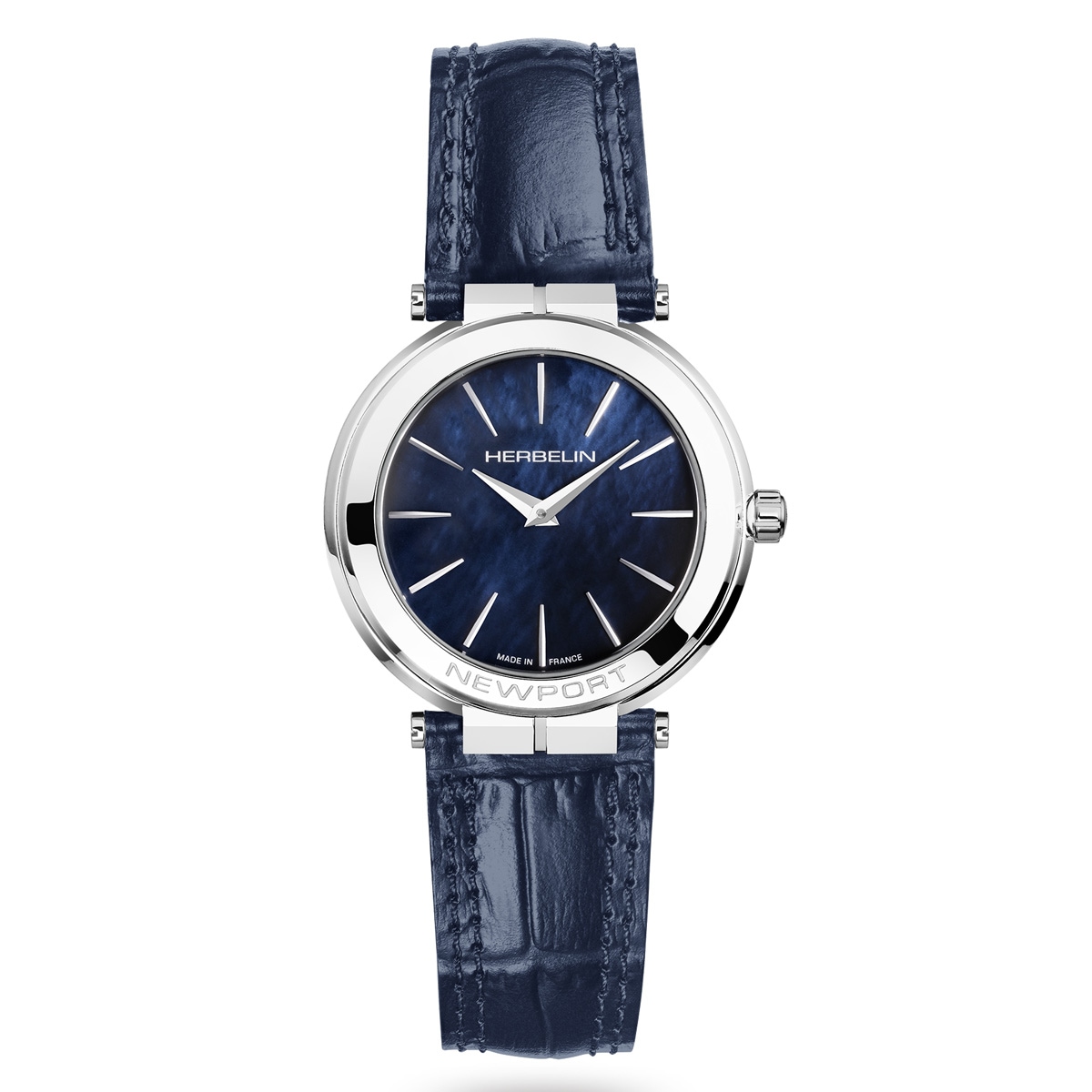 NEWPORT SLIM クオーツレディース 革ベルト シェル ネイビー 青文字盤