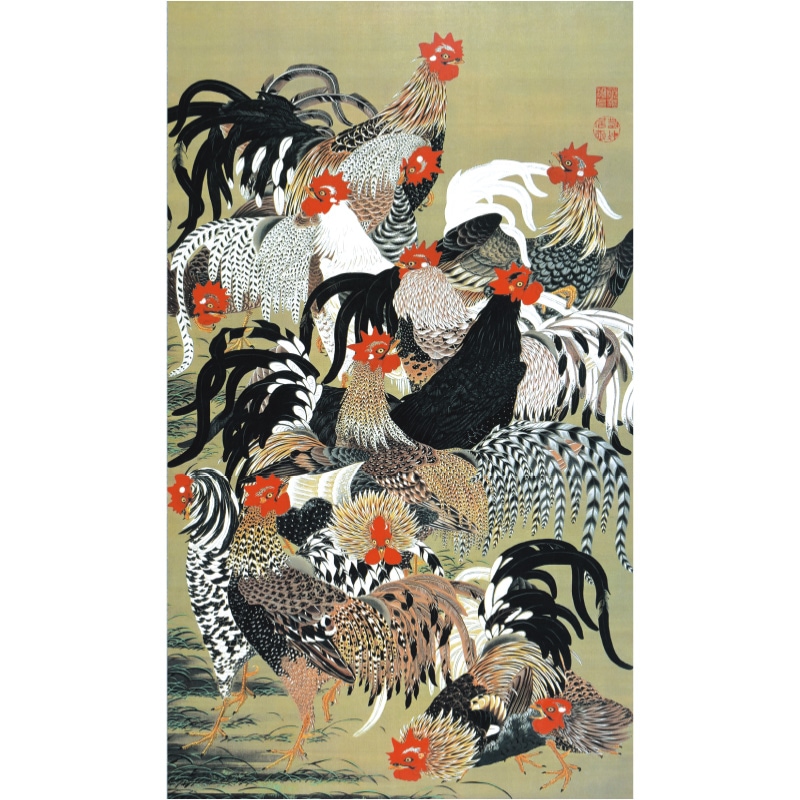 伊藤若冲 動植綵絵 群鶏図 高級仕様 額 美術品 インテリア 作品 複製画