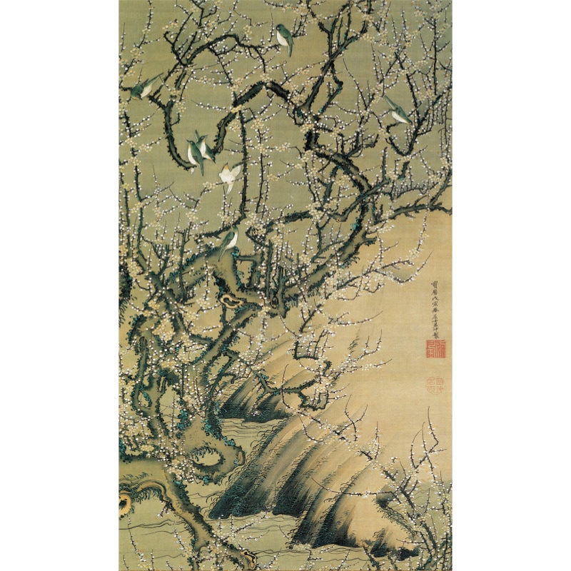 伊藤若冲 動植綵絵 梅花小禽図 高級仕様 掛軸 美術品 インテリア 作品