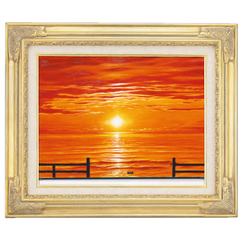 肉筆油彩画 「海を望む」里中 游 F6号 美術品 油絵 インテリア 額縁