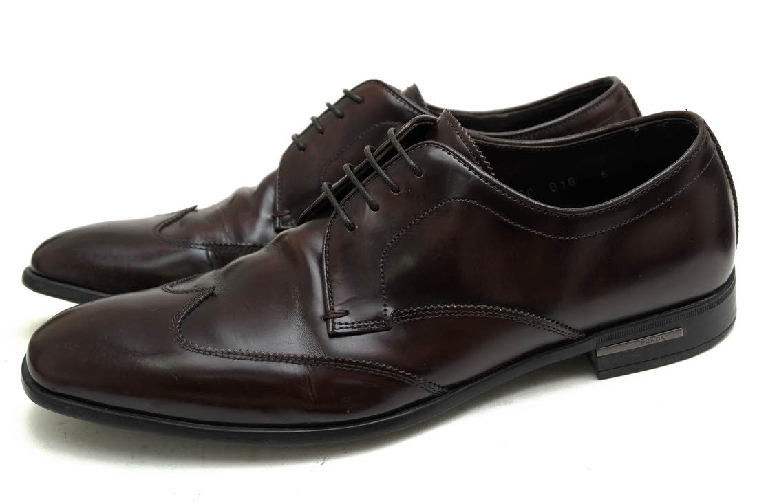 PRADA 2EC 018 / プラダ 牛革 カーフ ウイングチップ ダークブラウン