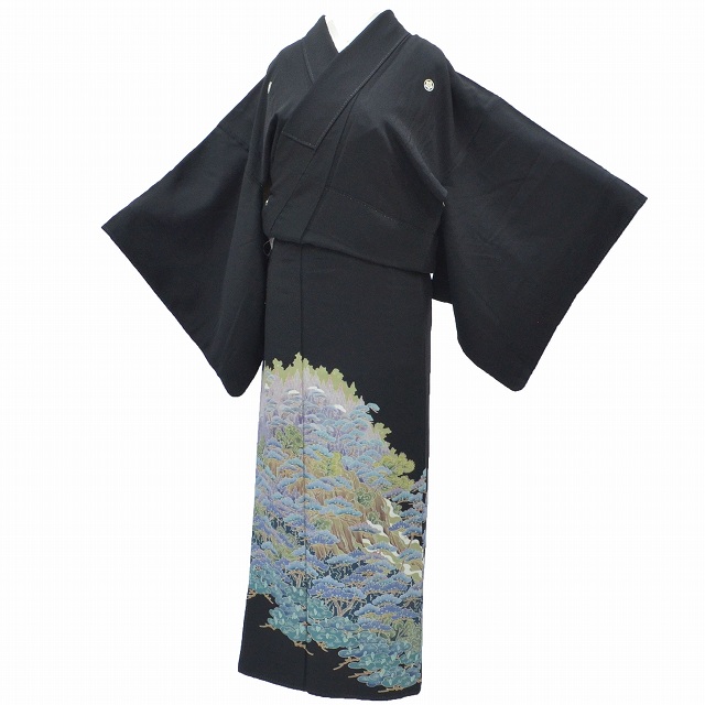 20%OFF☆P10倍／黒留袖 正絹 仕立て上がり 五つ紋 比翼衿付き 翠峯