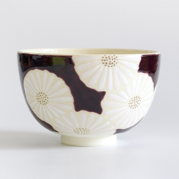 茶道具 抹茶茶碗 清水焼 白菊紫地 西川貞三郎商店 かより（W-203）