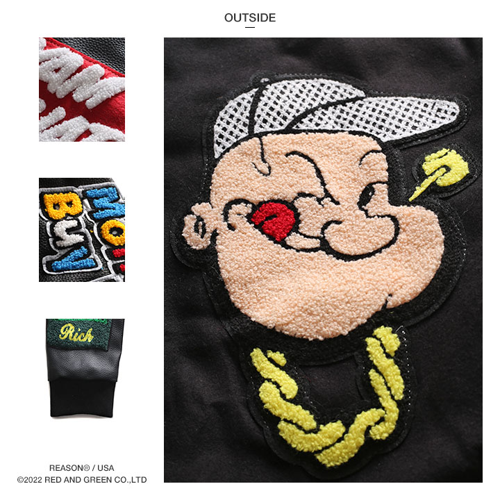 REASON × ポパイ アウター 長袖 スタジャン ブルゾン メンズ 春秋冬用