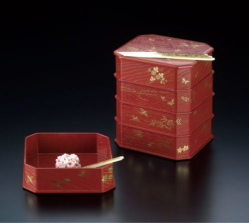 Y5-1014 ◇茶道具 輪島塗 真塗 縁高 菓子器 五段重◇ Y5-1014 ◇茶道具